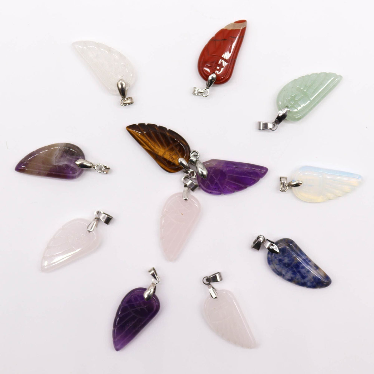 Gemstone Angel Wings Pendants (12 assorted) 28x15mm Gemstone Pendants - Bath Indulgence