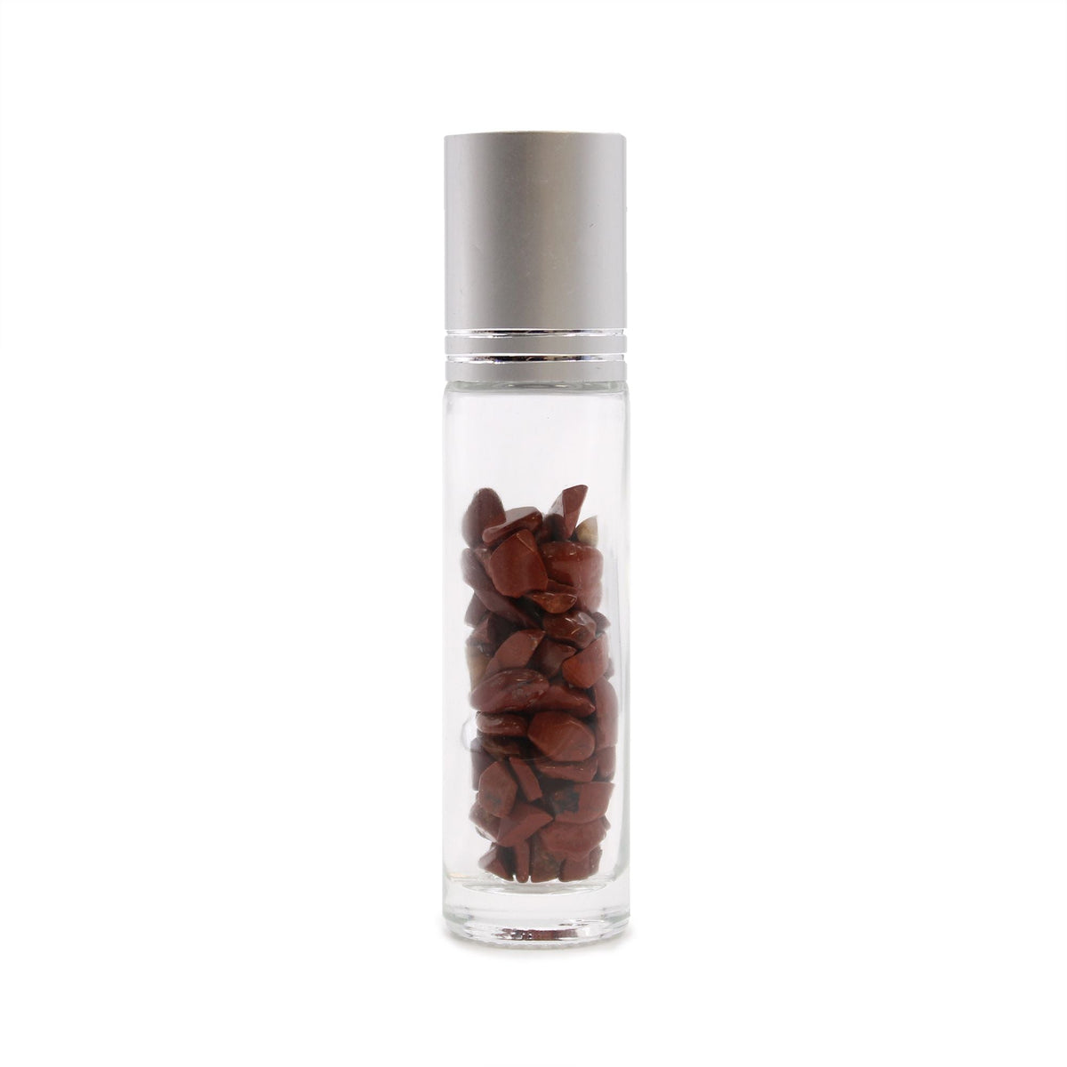Gemstone Essential Oil Roller Bottle - Red Jasper - Silver Cap Gemstone Roller Bottle and Tips - Bath Indulgence