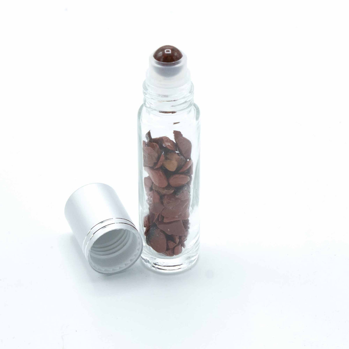 Gemstone Essential Oil Roller Bottle - Red Jasper - Silver Cap Gemstone Roller Bottle and Tips - Bath Indulgence