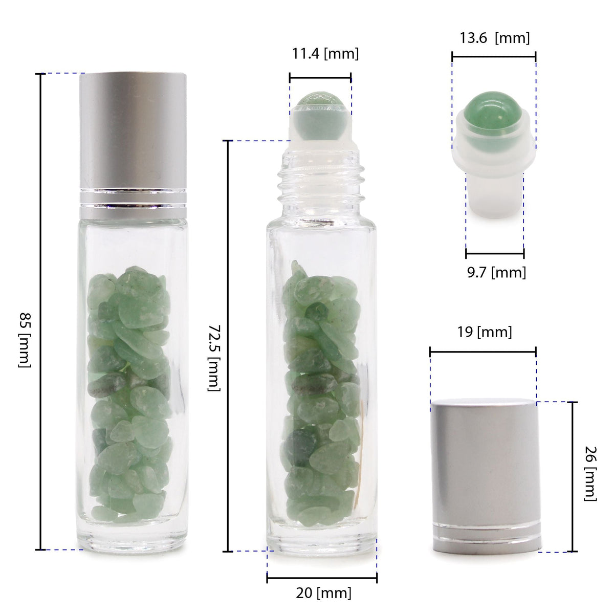 Gemstone Essential Oil Roller Bottle - Red Jasper - Silver Cap Gemstone Roller Bottle and Tips - Bath Indulgence