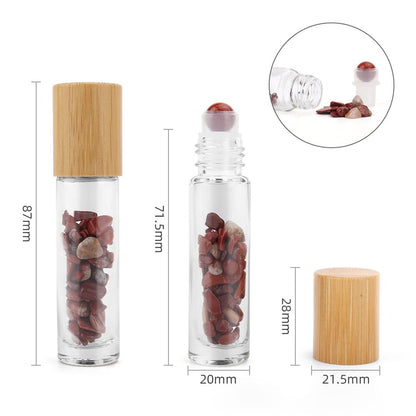 Gemstone Essential Oil Roller Bottle - Red Jasper - Wooden Cap Gemstone Roller Bottle and Tips - Bath Indulgence