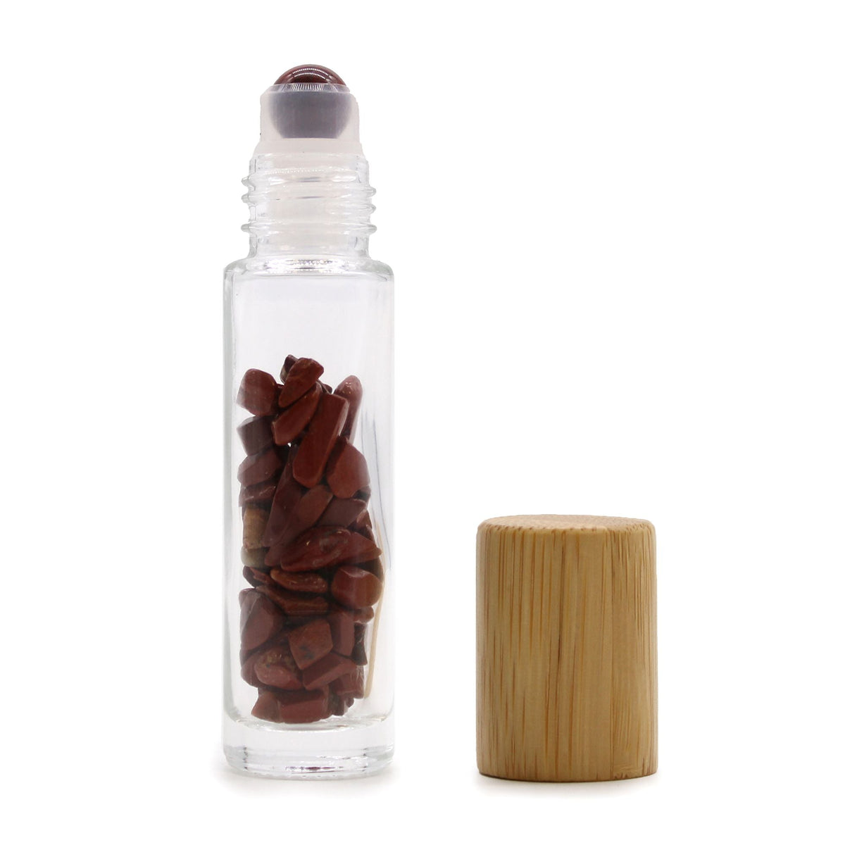 Gemstone Essential Oil Roller Bottle - Red Jasper - Wooden Cap Gemstone Roller Bottle and Tips - Bath Indulgence