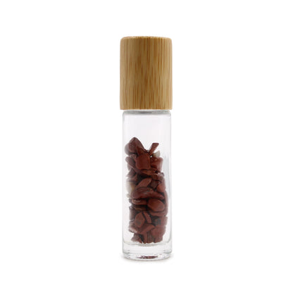 Gemstone Essential Oil Roller Bottle - Red Jasper - Wooden Cap Gemstone Roller Bottle and Tips - Bath Indulgence