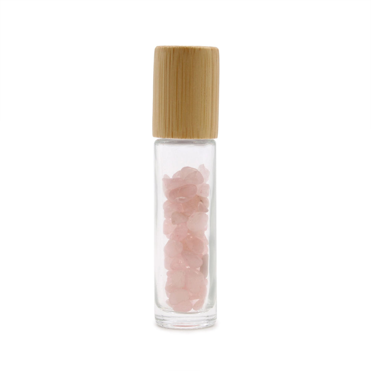 Gemstone Essential Oil Roller Bottle - Rose Quartz - Wooden Cap Gemstone Roller Bottle and Tips - Bath Indulgence
