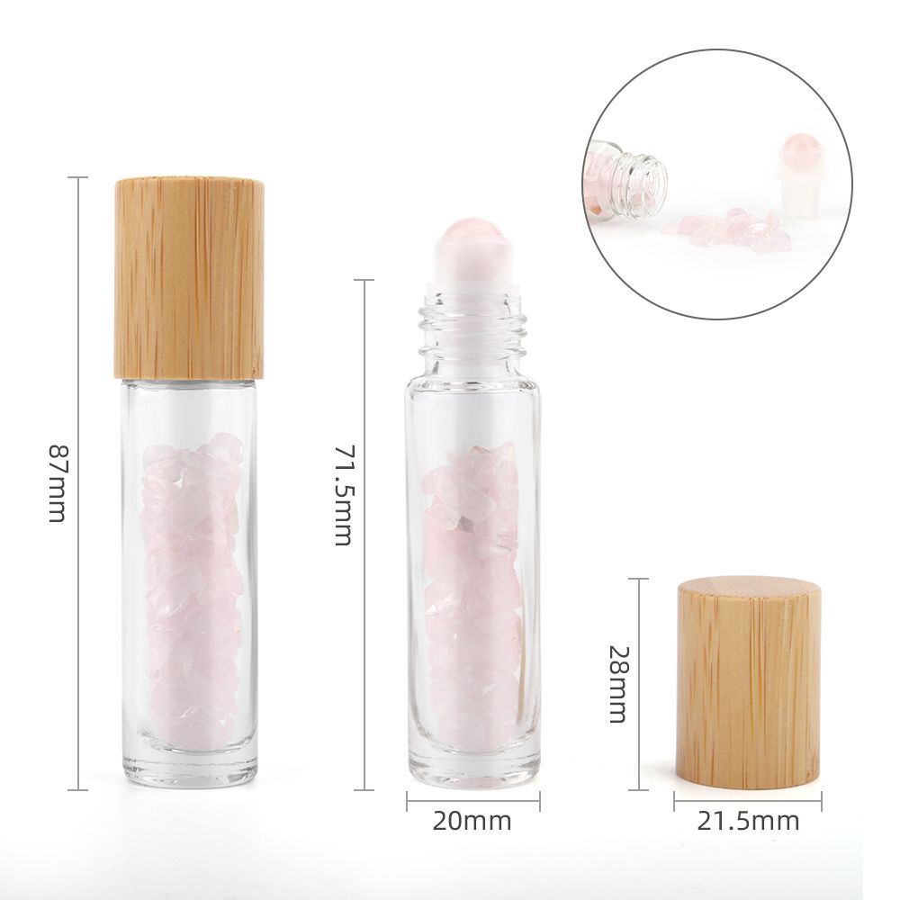 Gemstone Essential Oil Roller Bottle - Rose Quartz - Wooden Cap Gemstone Roller Bottle and Tips - Bath Indulgence