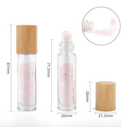 Gemstone Essential Oil Roller Bottle - Rose Quartz - Wooden Cap Gemstone Roller Bottle and Tips - Bath Indulgence