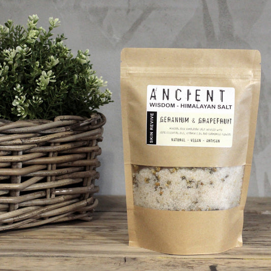 Geranium & Grapefruit Essential Oils + Vitamin E Oil Handmade Bath Salts 500g - Bath Indulgence