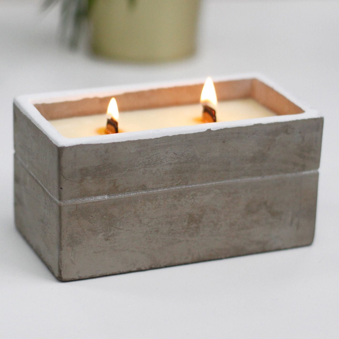 Large Box - Spiced South Sea Lime Concrete Wooden Wick Candle - Bath Indulgence