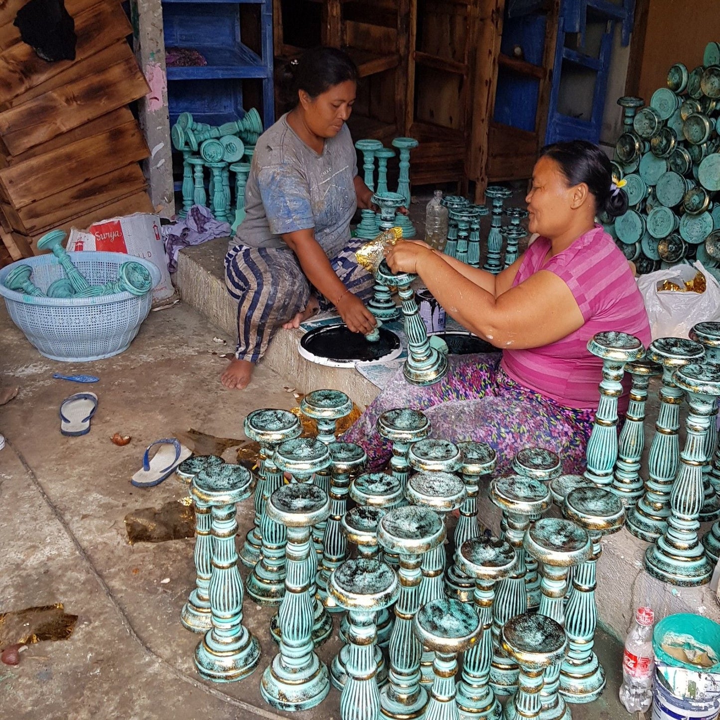 Large Candle Stand - Turquois Gold Vintage Candle Stands - Bath Indulgence