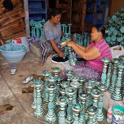 Large Candle Stand - Turquois Gold Vintage Candle Stands - Bath Indulgence