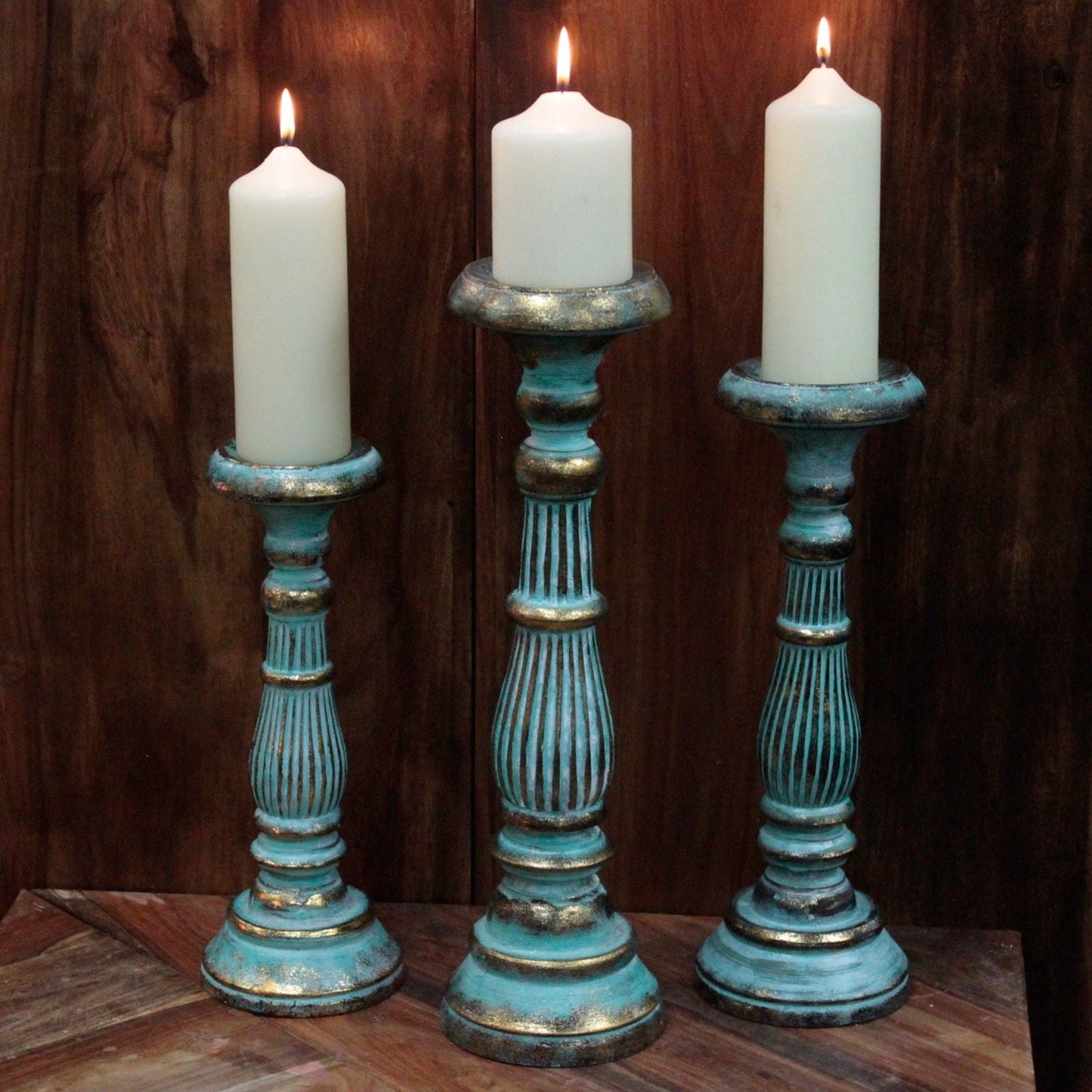 Large Candle Stand - Turquois Gold Vintage Candle Stands - Bath Indulgence