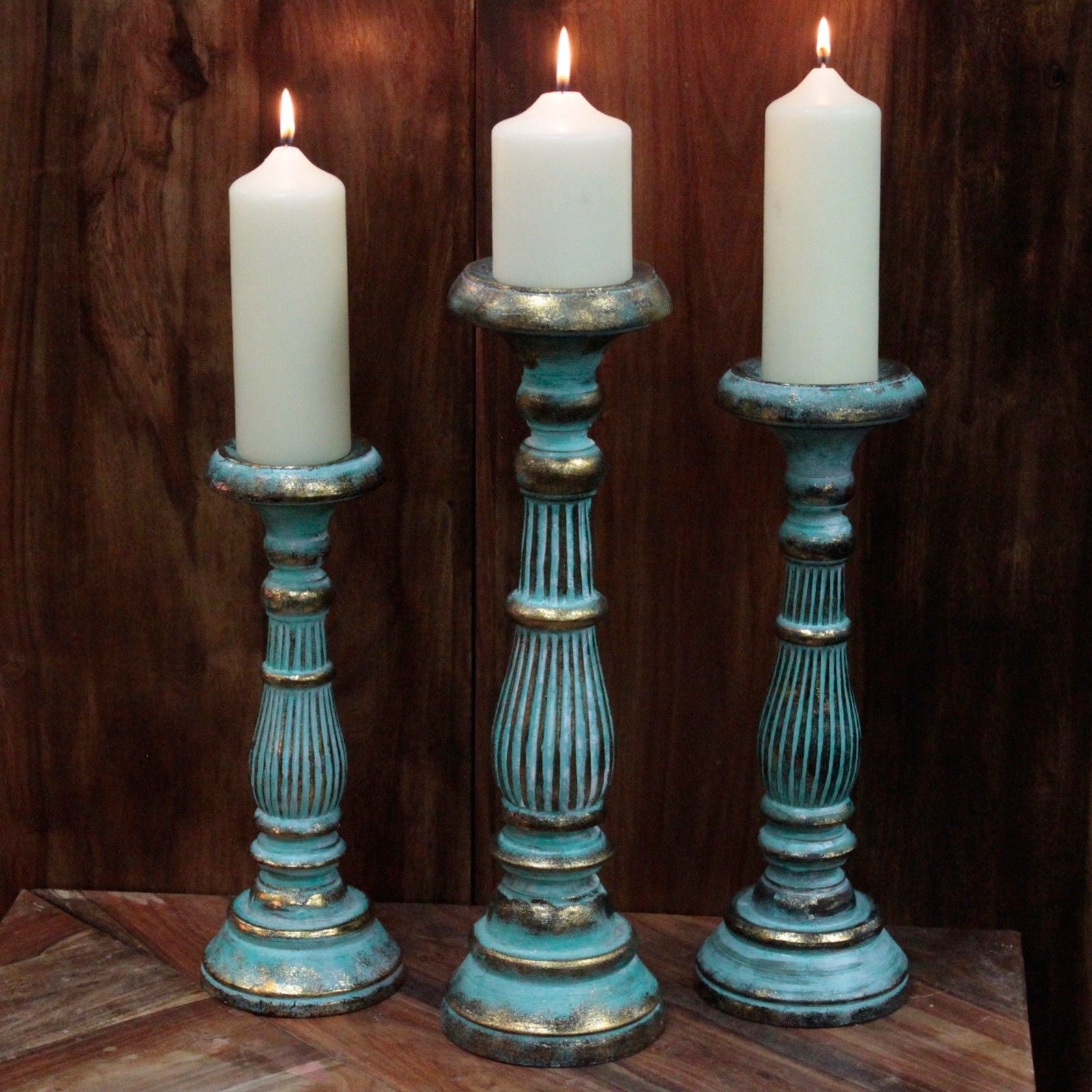 Large Candle Stand - Turquois Gold Vintage Candle Stands - Bath Indulgence