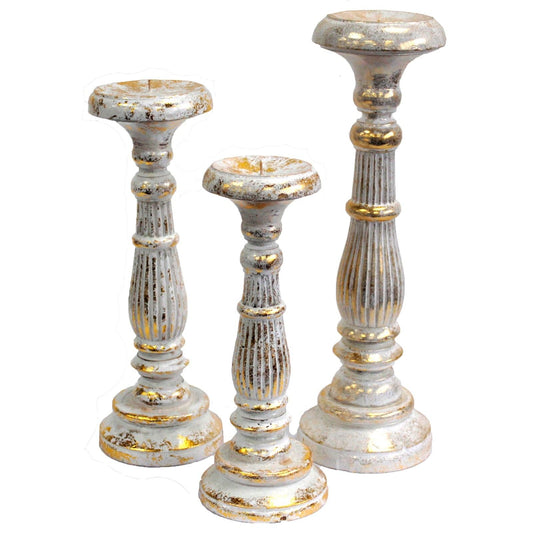 Large Candle Stand - White Gold Vintage Candle Stands - Bath Indulgence