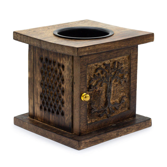 Large Mango Box Burner - Tree of life Mango Wood Oil Burners - Bath Indulgence