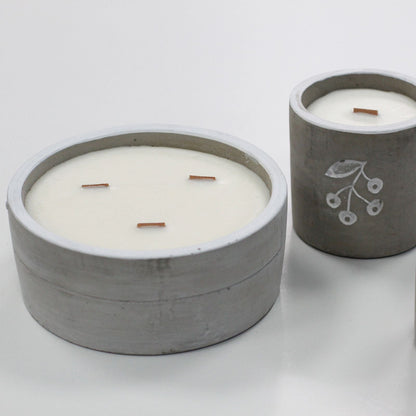 Large Round - Crushed Vanilla & Orange Concrete Wooden Wick Candle - Bath Indulgence
