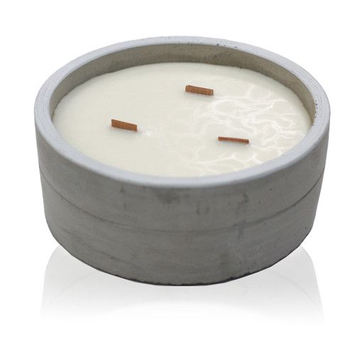 Large Round - Crushed Vanilla & Orange Concrete Wooden Wick Candle - Bath Indulgence