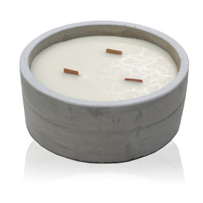 Large Round - Crushed Vanilla & Orange Concrete Wooden Wick Candle - Bath Indulgence