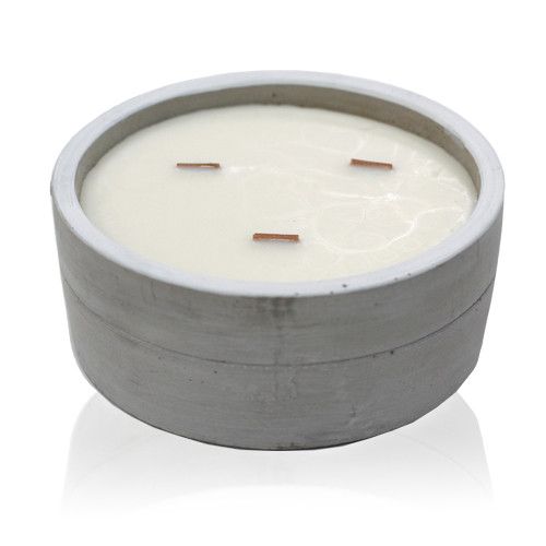 Large Round - Patchouli & Dark Amber Concrete Wooden Wick Candle - Bath Indulgence