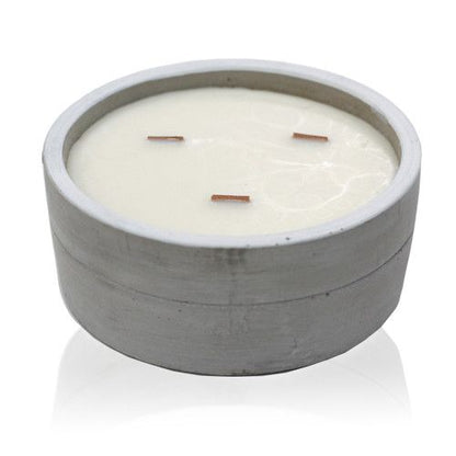 Large Round - Patchouli & Dark Amber Concrete Wooden Wick Candle - Bath Indulgence
