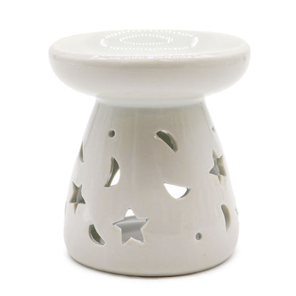 Lrg Classic White Oil Burner - Moon & Star Classic White Oil Burners - Bath Indulgence