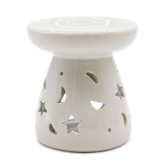 Lrg Classic White Oil Burner - Moon & Star Classic White Oil Burners - Bath Indulgence