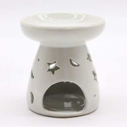 Lrg Classic White Oil Burner - Moon & Star Classic White Oil Burners - Bath Indulgence