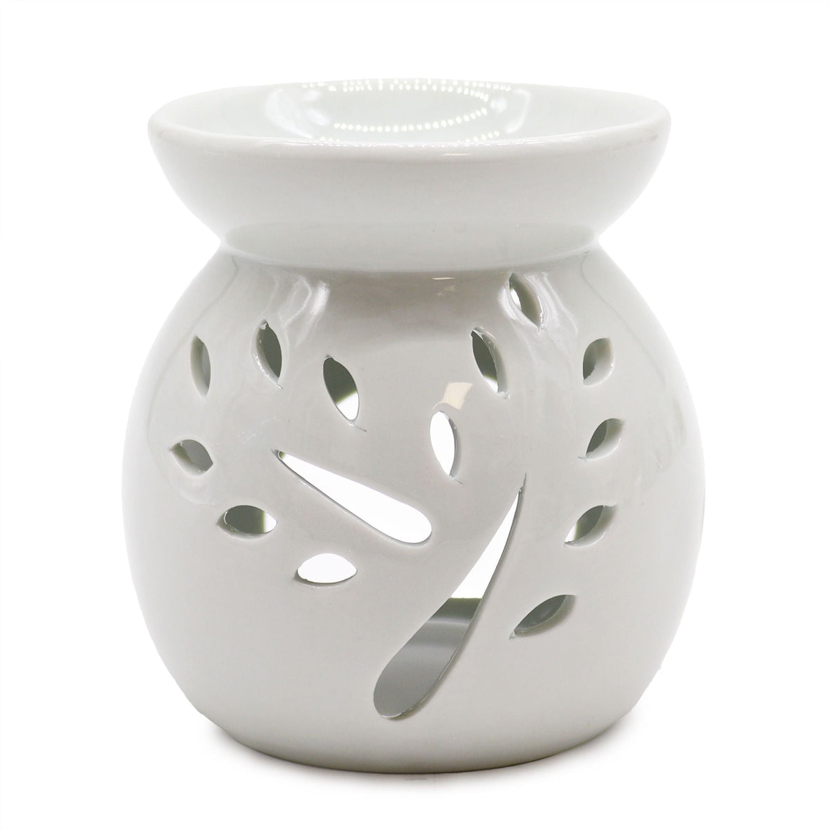 Lrg Classic White Oil Burner - Tree Cut - out Classic White Oil Burners - Bath Indulgence