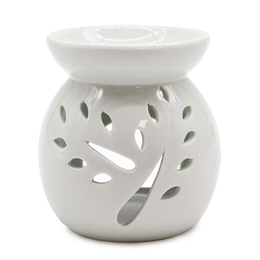 Lrg Classic White Oil Burner - Tree Cut - out Classic White Oil Burners - Bath Indulgence