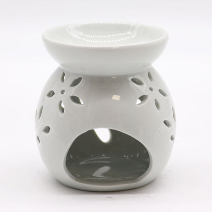 Lrg Classic White Oil Burner - Tree Cut - out Classic White Oil Burners - Bath Indulgence