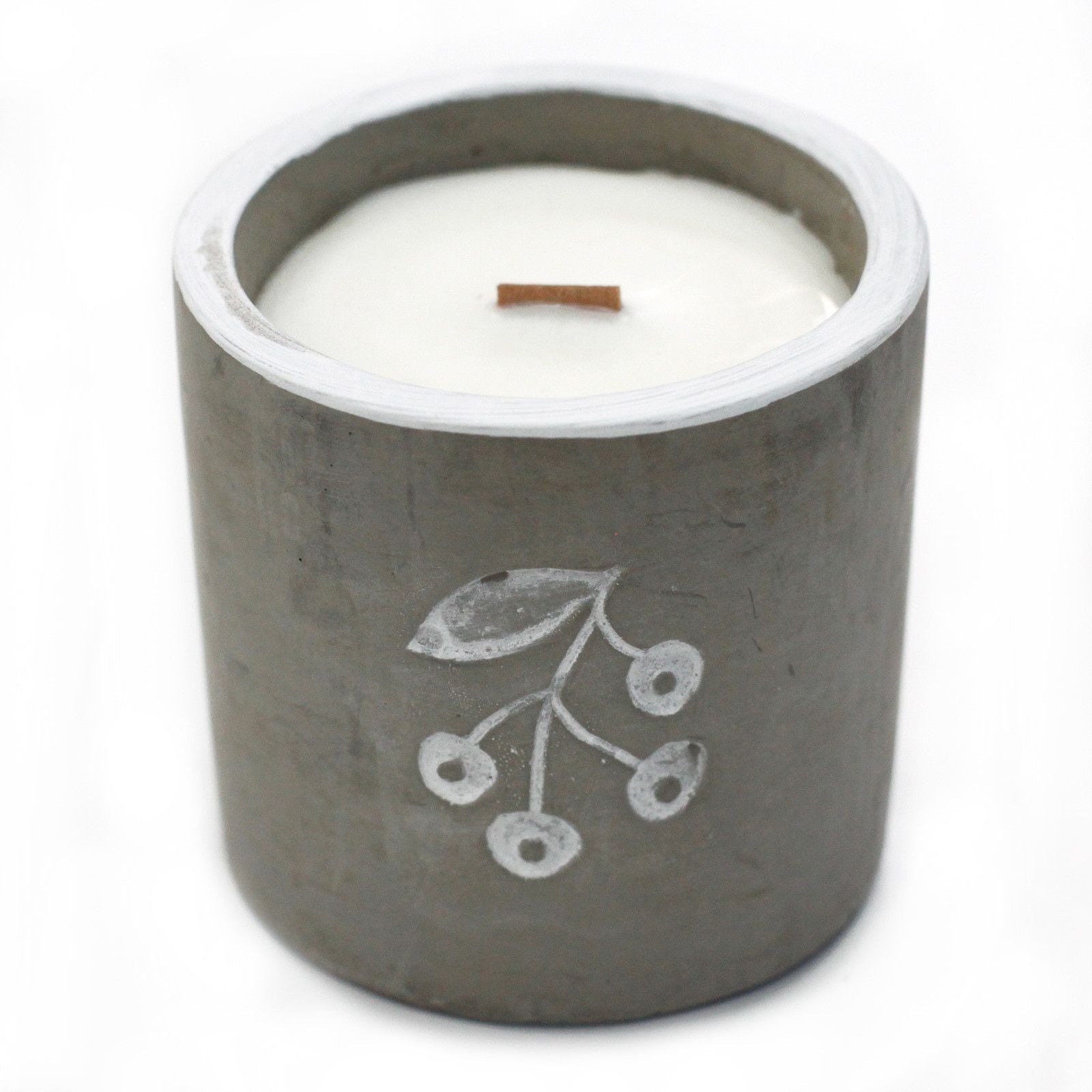 Med Pot - Berrys - Juniper & Sweet Gin Concrete Wooden Wick Candle - Bath Indulgence