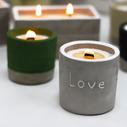 Med Pot - Love - Purple Fig & Casis Concrete Wooden Wick Candle - Bath Indulgence