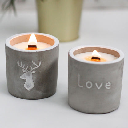 Med Pot - Love - Purple Fig & Casis Concrete Wooden Wick Candle - Bath Indulgence
