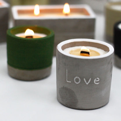 Med Pot - Love - Purple Fig & Casis Concrete Wooden Wick Candle - Bath Indulgence