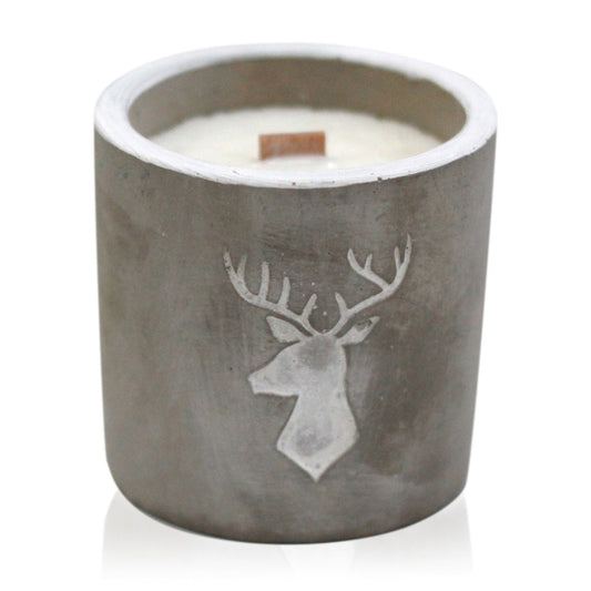 Med Pot - Stag Head - Whiskey & Woodsmoke Concrete Wooden Wick Candle - Bath Indulgence