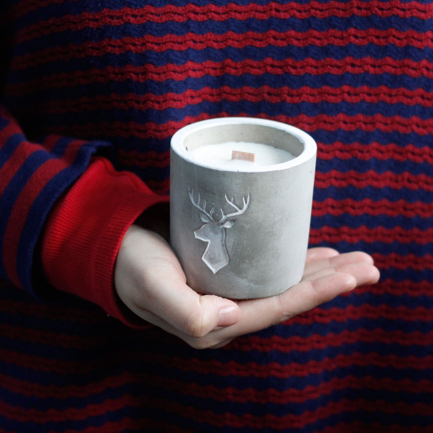 Med Pot - Stag Head - Whiskey & Woodsmoke Concrete Wooden Wick Candle - Bath Indulgence