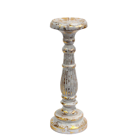Medium Candle Stand - White Gold Vintage Candle Stands - Bath Indulgence