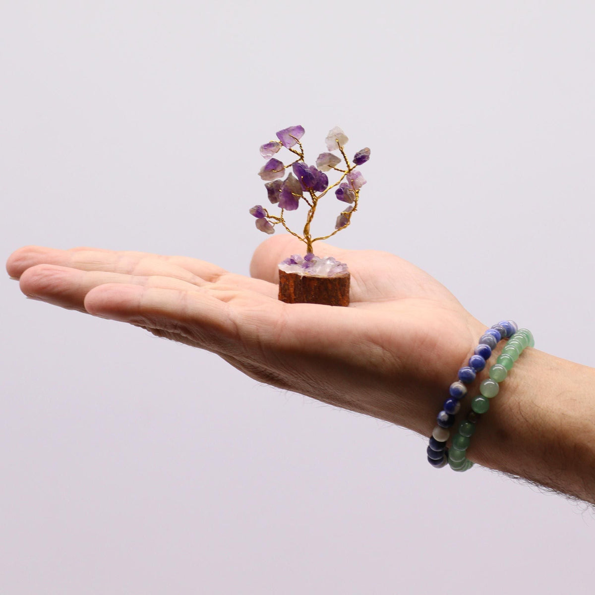 Mini Gemstone Tree On Wood Base - Amethyst (15 stones) Mini Gemstone Trees - Bath Indulgence