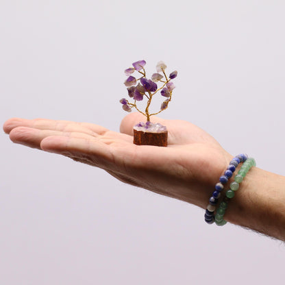 Mini Gemstone Tree On Wood Base - Amethyst (15 stones) Mini Gemstone Trees - Bath Indulgence