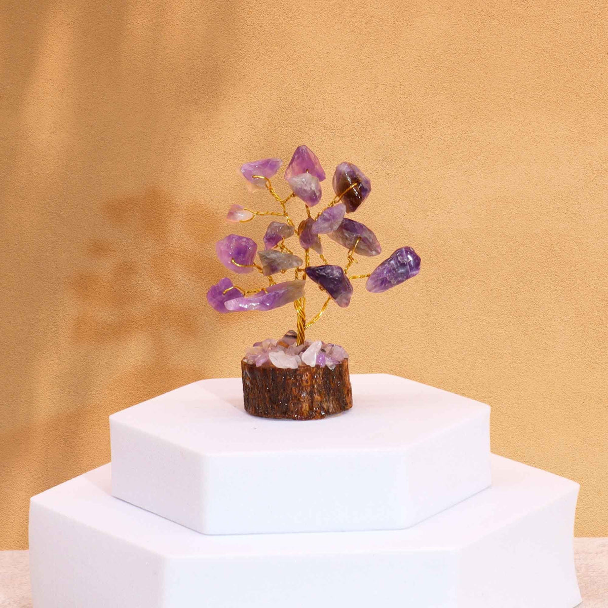 Mini Gemstone Tree On Wood Base - Amethyst (15 stones) Mini Gemstone Trees - Bath Indulgence