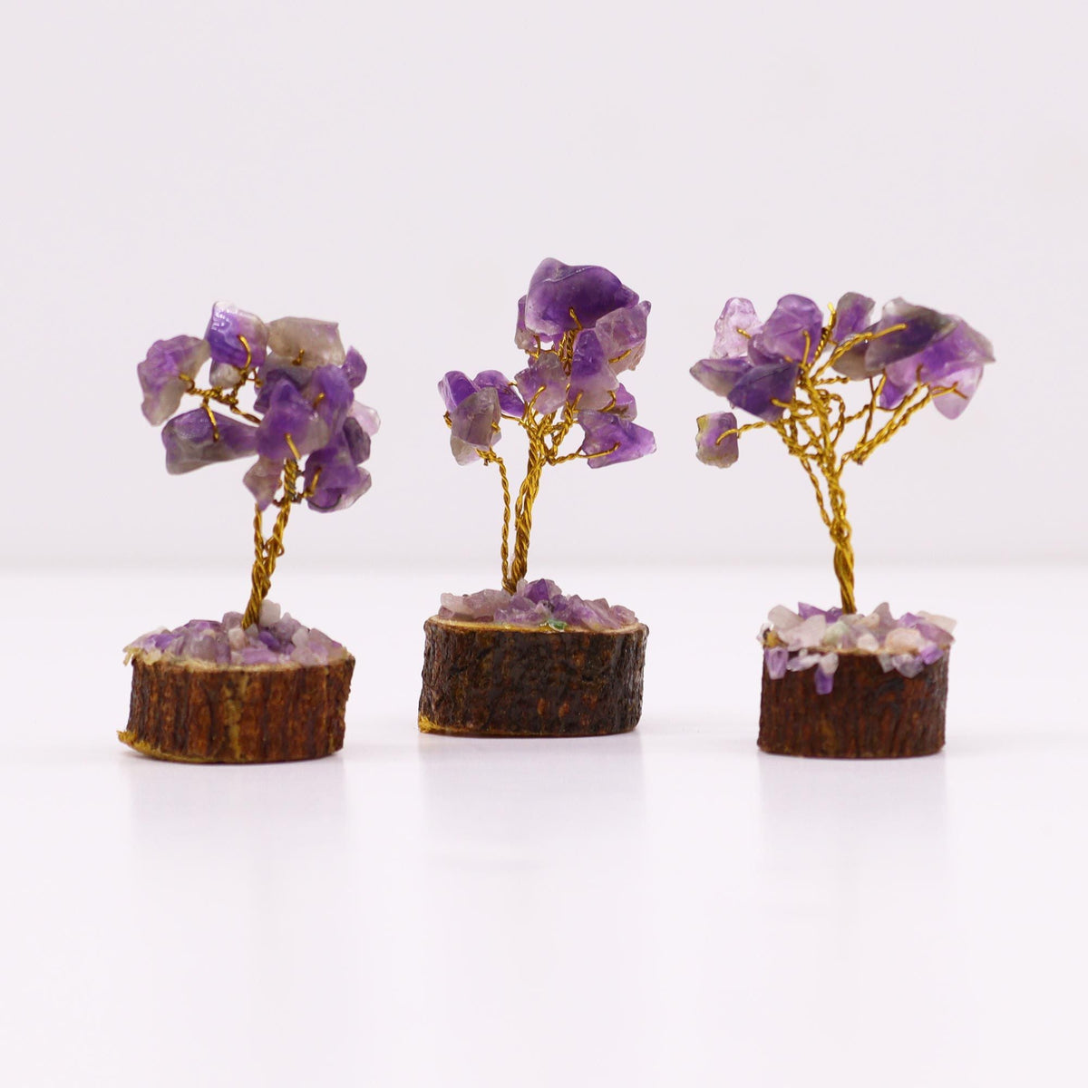Mini Gemstone Tree On Wood Base - Amethyst (15 stones) Mini Gemstone Trees - Bath Indulgence