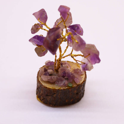 Mini Gemstone Tree On Wood Base - Amethyst (15 stones) Mini Gemstone Trees - Bath Indulgence