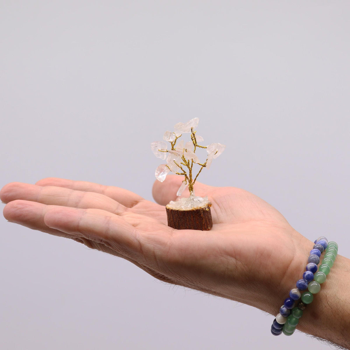 Mini Gemstone Tree On Wood Base - Rock Quartz (15 stones) Mini Gemstone Trees - Bath Indulgence