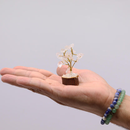 Mini Gemstone Tree On Wood Base - Rock Quartz (15 stones) Mini Gemstone Trees - Bath Indulgence