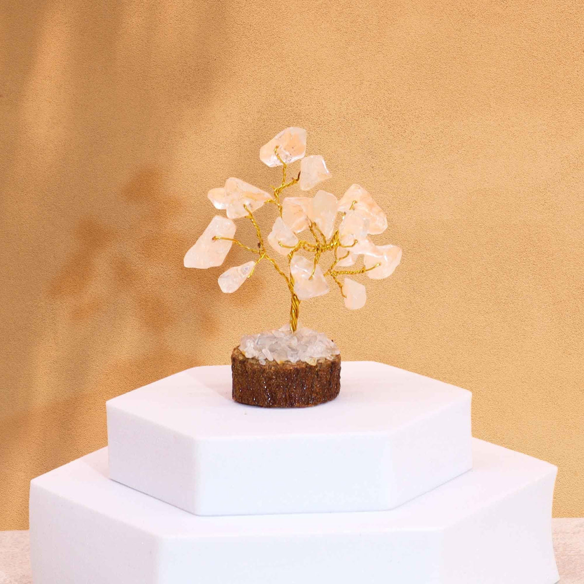 Mini Gemstone Tree On Wood Base - Rock Quartz (15 stones) Mini Gemstone Trees - Bath Indulgence