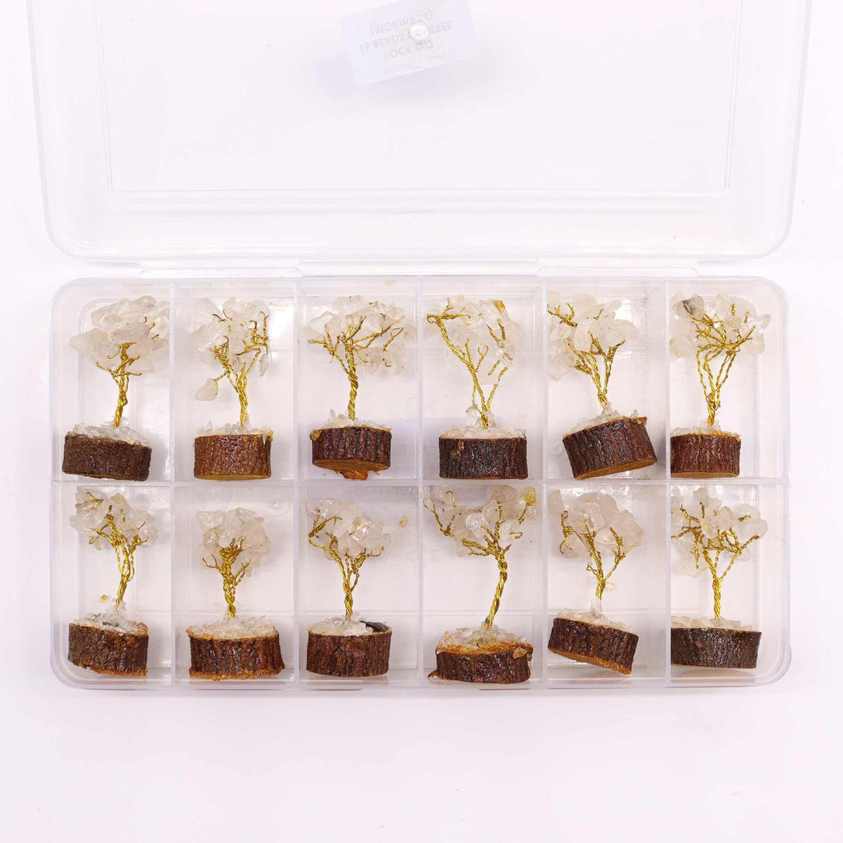 Mini Gemstone Tree On Wood Base - Rock Quartz (15 stones) Mini Gemstone Trees - Bath Indulgence