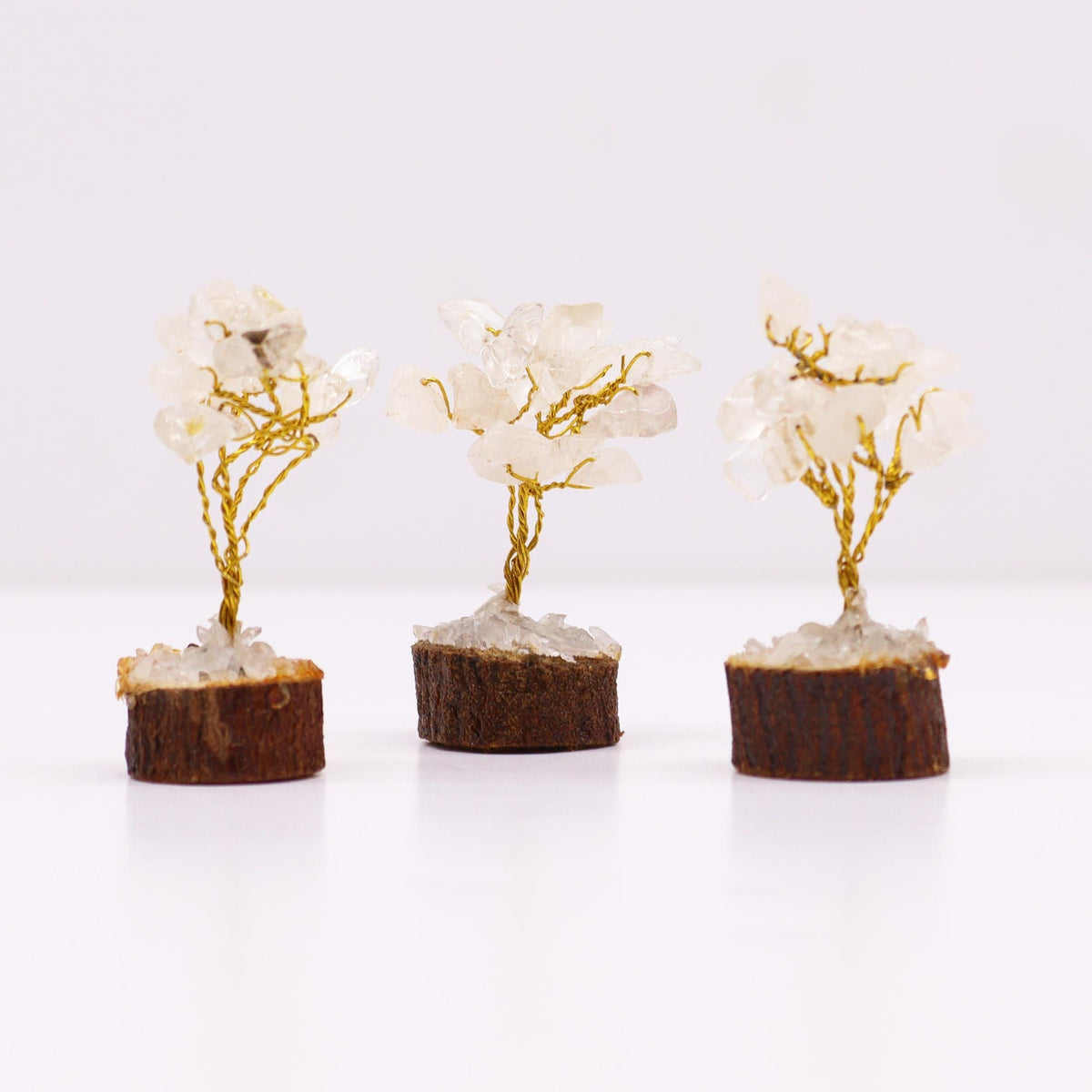 Mini Gemstone Tree On Wood Base - Rock Quartz (15 stones) Mini Gemstone Trees - Bath Indulgence
