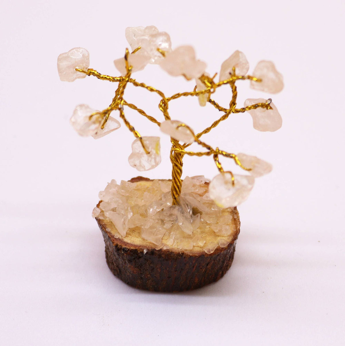 Mini Gemstone Tree On Wood Base - Rock Quartz (15 stones) Mini Gemstone Trees - Bath Indulgence