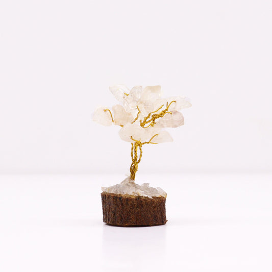 Mini Gemstone Tree On Wood Base - Rock Quartz (15 stones) Mini Gemstone Trees - Bath Indulgence