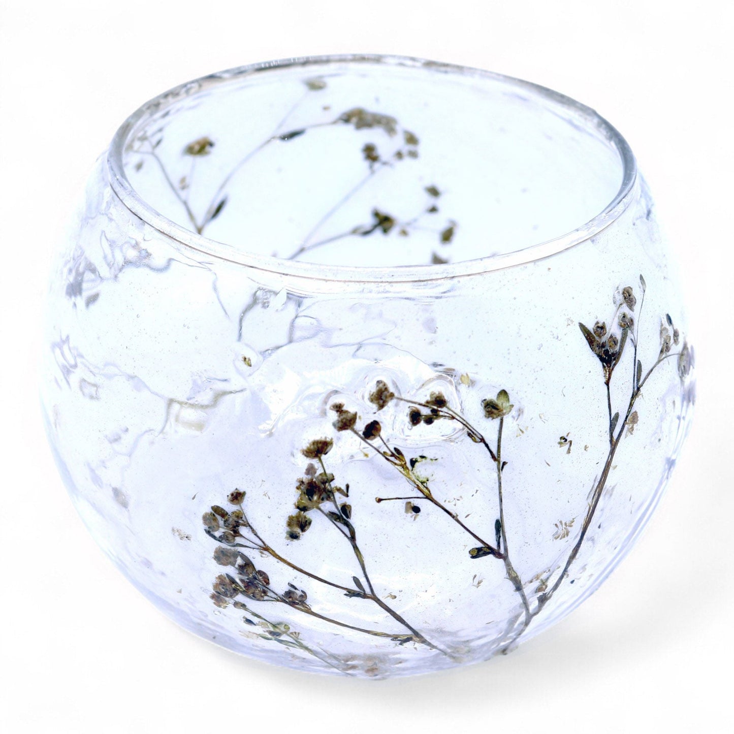 Natural Floral Glass - Bowl Candle Holder - Margarita - (8x10cm) Natural Floral Glass Candle Holders - Bath Indulgence