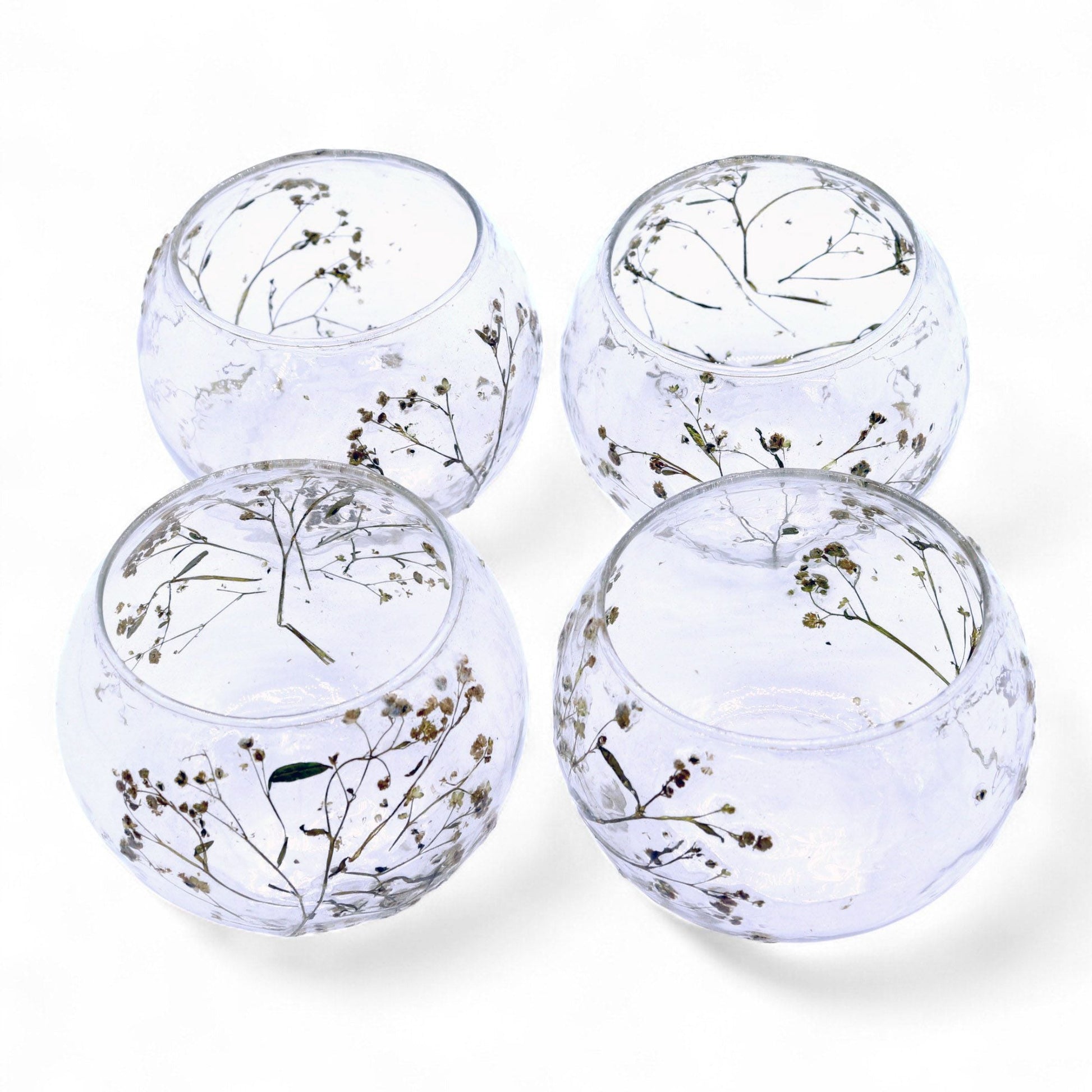 Natural Floral Glass - Bowl Candle Holder - Margarita - (8x10cm) Natural Floral Glass Candle Holders - Bath Indulgence